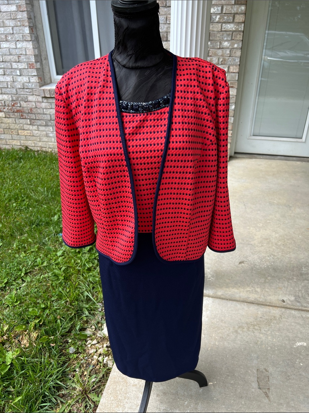 Women’s Red and Navy Midi Dress with Matching Jacket